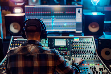 Sound engineer mixing in a professional studio
