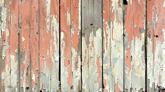 The image is of a wooden wall with a lot of paint peeling off