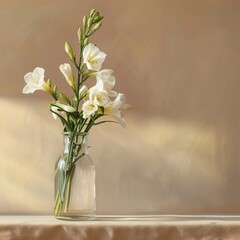 freesia in vase on background with copy space