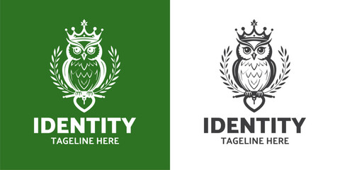 Minimalist Owl Logo with Crown. Generative AI