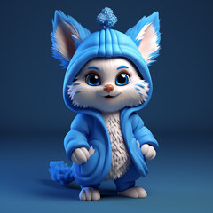 3D cartoon character of a blue fox Christmas mood сreated with Generative Ai