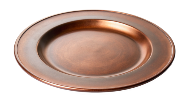 golden plate isolated on white background. copper plate isolated on white background. Empty gold round flat plate with shadow. Mock up template for food poster design.