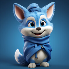 3D cartoon character of a blue fox Christmas mood сreated with Generative Ai