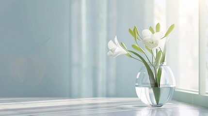 freesia in vase on background with copy space