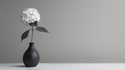 A beautiful glass vase filled with spring blooms in monotone shade
