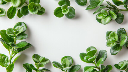 A bunch of green leaves are arranged in a circle on a white background