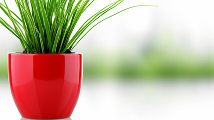 A red plant in a red pot is sitting on a white background