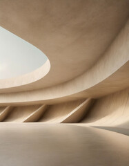 beige Architecture Circular Background,3D render of abstract futuristic architecture with empty...