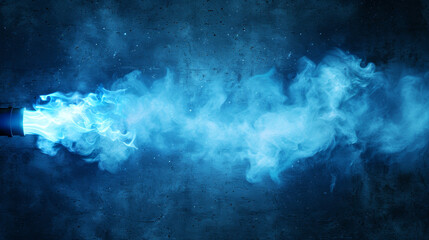 A blue smoke cloud is coming out of a blue tube - obrazy, fototapety, plakaty
