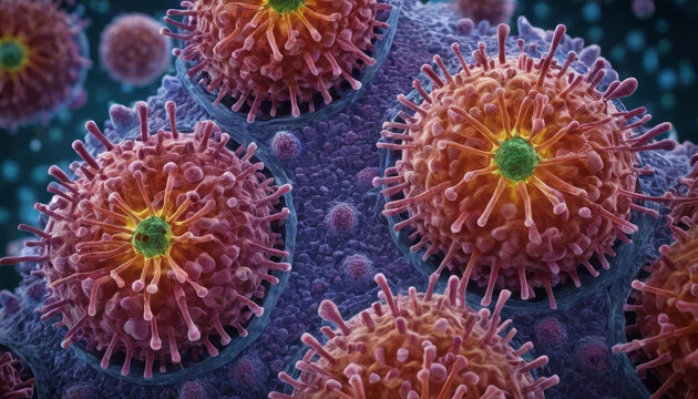 Pink and yellow corona molecules grouped together. Kruplin plan caroni molecule infected mucus.