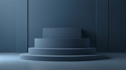 Obraz premium Podium background blue platform product 3d studio stage pedestal light. Stand background product podium platform blue scene abstract floor room display minimal space wall backdrop modern shape empty
