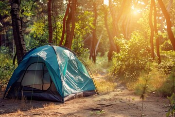 Camping tent in a nature hiking spot