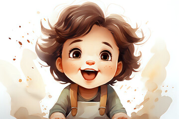 Playful Child Watercolor Portrait. A delightful watercolor of a joyful child, capturing the essence of happiness, perfect for family themes and children's products. - obrazy, fototapety, plakaty