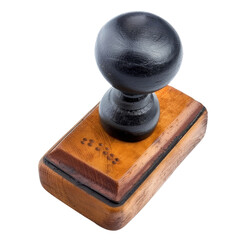 Close-up View of a Wooden Rubber Stamp with a Black Handle, Concept of Authorization and Documentation.