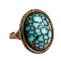 Elegant Turquoise Gemstone Ring in Bronze Setting, Highlighting Jewelry Craftsmanship and Luxury Fashion Accessory.