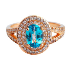 Elegant Gold Ring with Blue Zircon and Diamond Accents, Concept of Luxury Jewelry.
