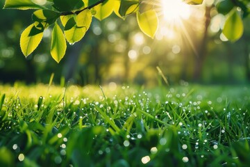An image encapsulating the beauty of spring and summer, with lush grass and greenery basking in sunlight