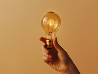 Hand holding a light bulb, concept of creativity, idea and innovation. - obrazy, fototapety, plakaty
