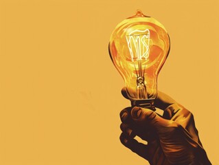 Hand holding a light bulb, concept of creativity, idea and innovation. - obrazy, fototapety, plakaty