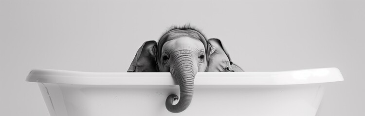 a cute baby elephant taking a bath in a bathtub isolated on white background 