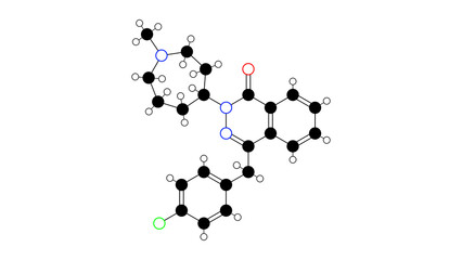 azelastine molecule, structural chemical formula, ball-and-stick model, isolated image antiallergic agent