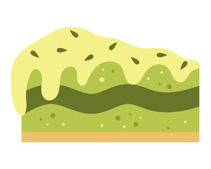 Piece of matcha tea cake. Matcha dessert. Vector illustration.