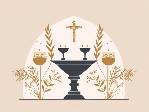  minimalist illustration Eucharistic symbols. Lord's supper symbols