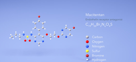 macitentan molecule, molecular structures, endothelin receptor antagonist, 3d model, Structural Chemical Formula and Atoms with Color Coding