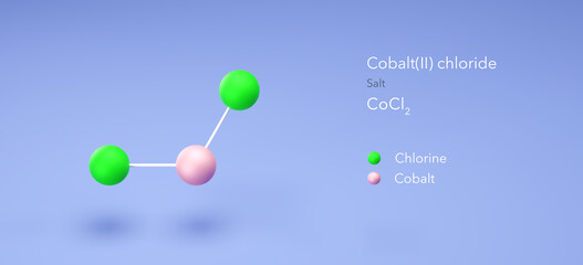 cobalt(ii) chloride molecule, molecular structures, chlorides, 3d model, Structural Chemical Formula and Atoms with Color Coding