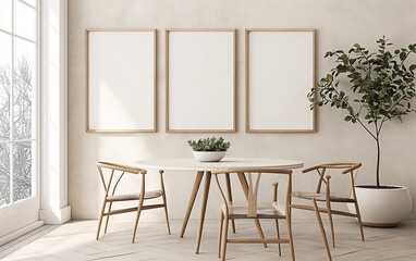 mock up poster frame in Simple beige interior background, living room, Scandinavian style, 3D render, 3D illustration