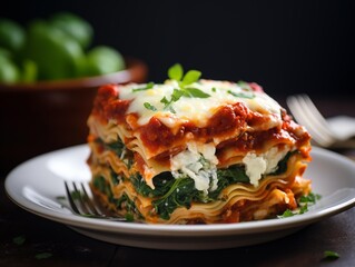 A Chef's Freshly Prepared Spinach Lasagna Served at Dinner Time