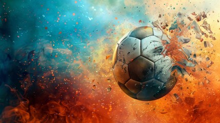 Soccer ball bursting with energy