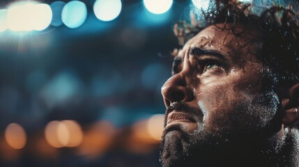Close-up of emotional fan's face at match end, reflecting defeat