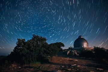 Observatory on the mountain at night - long exposure