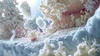 A detailed 3D animation of the micro-world inside milk - obrazy, fototapety, plakaty
