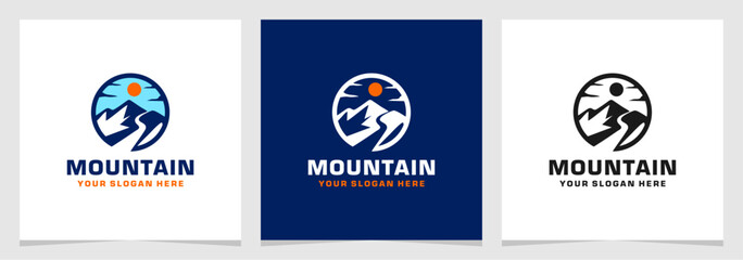 Circle Mountain Modern Logo Vector . Branding Peak Logo . Hiking Symbol Logo Element