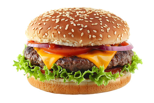 Burger, cheeseburger isolated on transparent background - Powered by Adobe