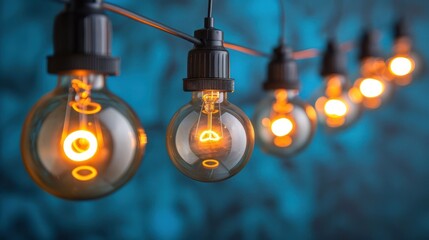 A long string of light bulbs with a solid background - 783129729