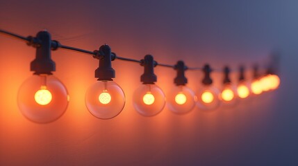 A long string of light bulbs with a solid background - obrazy, fototapety, plakaty