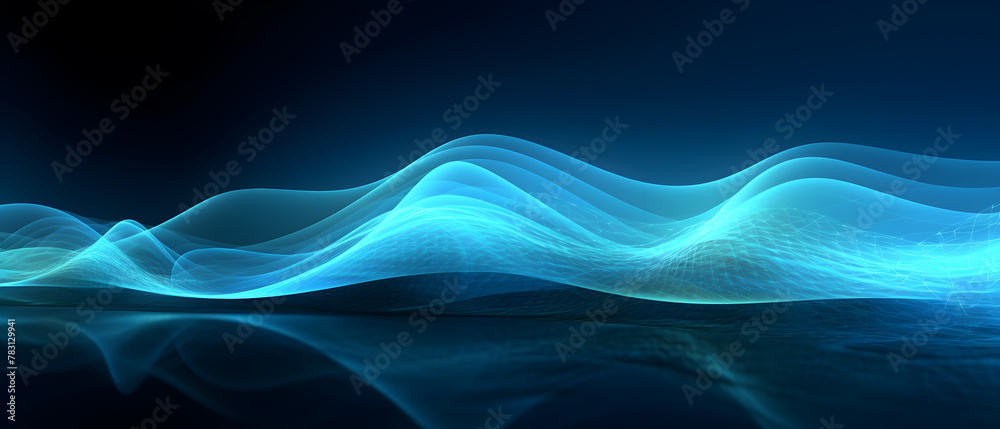 Fototapete abstract dark blue background with light waves and geometric structures. graphical representation of