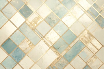 A pattern of geometric shapes arranged in an array, with accents of gold and marble colors, creating a luxurious feel for wall tiles. 