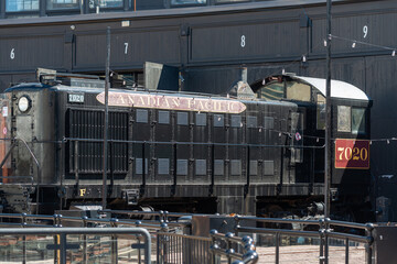 Fototapeta premium vintage canadian pacific locomotive vehicle at Roundhouse Park and Toronto Railway Museum