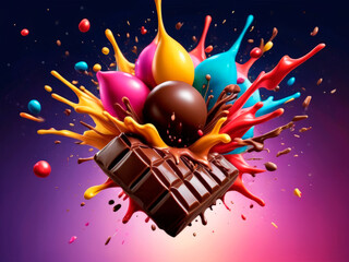 abstract background , splash of multicolored and dark chocolate