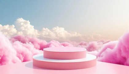 The 3d rendering landscape model of a pink sandbox with a circle display platform on the floor and...