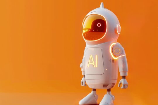 AI robot on orange background, concept of artificial intelligence, technological advancement, future technology.