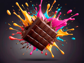 abstract background , splash of multicolored and dark chocolate