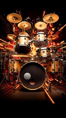 A dynamic composition of a drum set capturing the energy and rhythm of a live performance