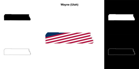 Wayne County (Utah) outline map set - obrazy, fototapety, plakaty