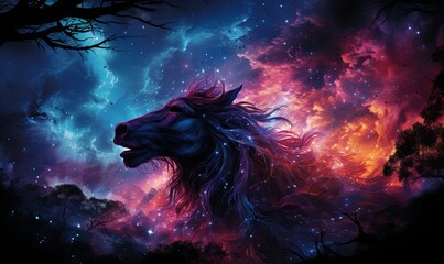Obraz na płótnie Canvas Majestic Lion Roaming Night Sky