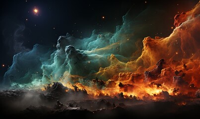 Colorful Space Alive With Clouds and Stars - obrazy, fototapety, plakaty
